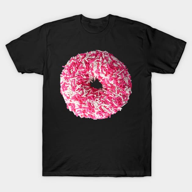 Cute Donut With Pink and White Sprinkles Pattern T-Shirt by BubbleMench